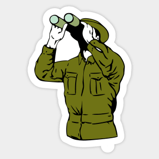 Army Soldier Looking Binoculars Retro Sticker